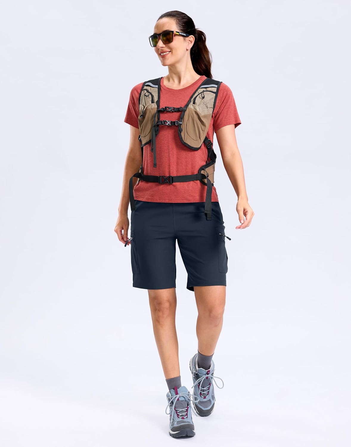 SANTINY Women's Lightweight Hiking Cargo Shorts - Quick Dry with 5 Zipper Pockets | Summer Travel & Golf