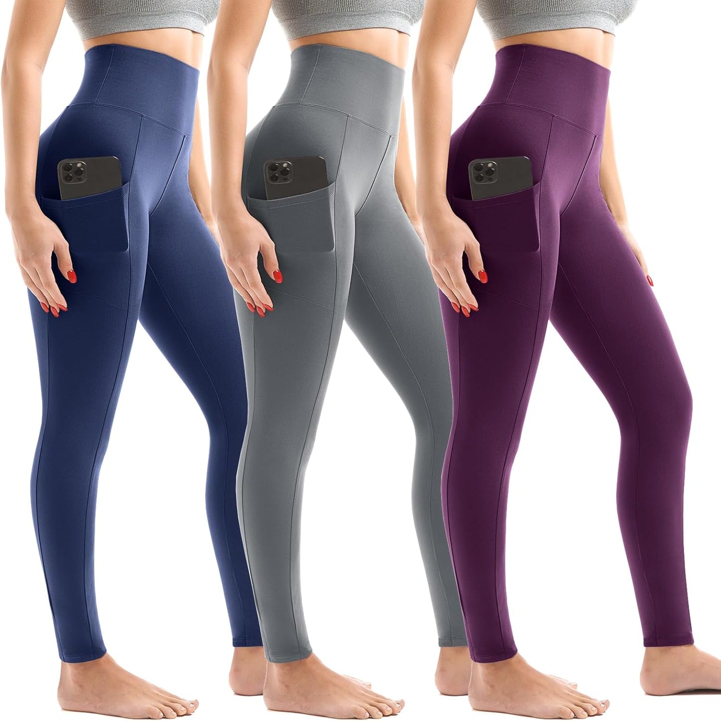 Skiennix High Waist Leggings with Pockets - 3 Pack for Ultimate Comfort & Style