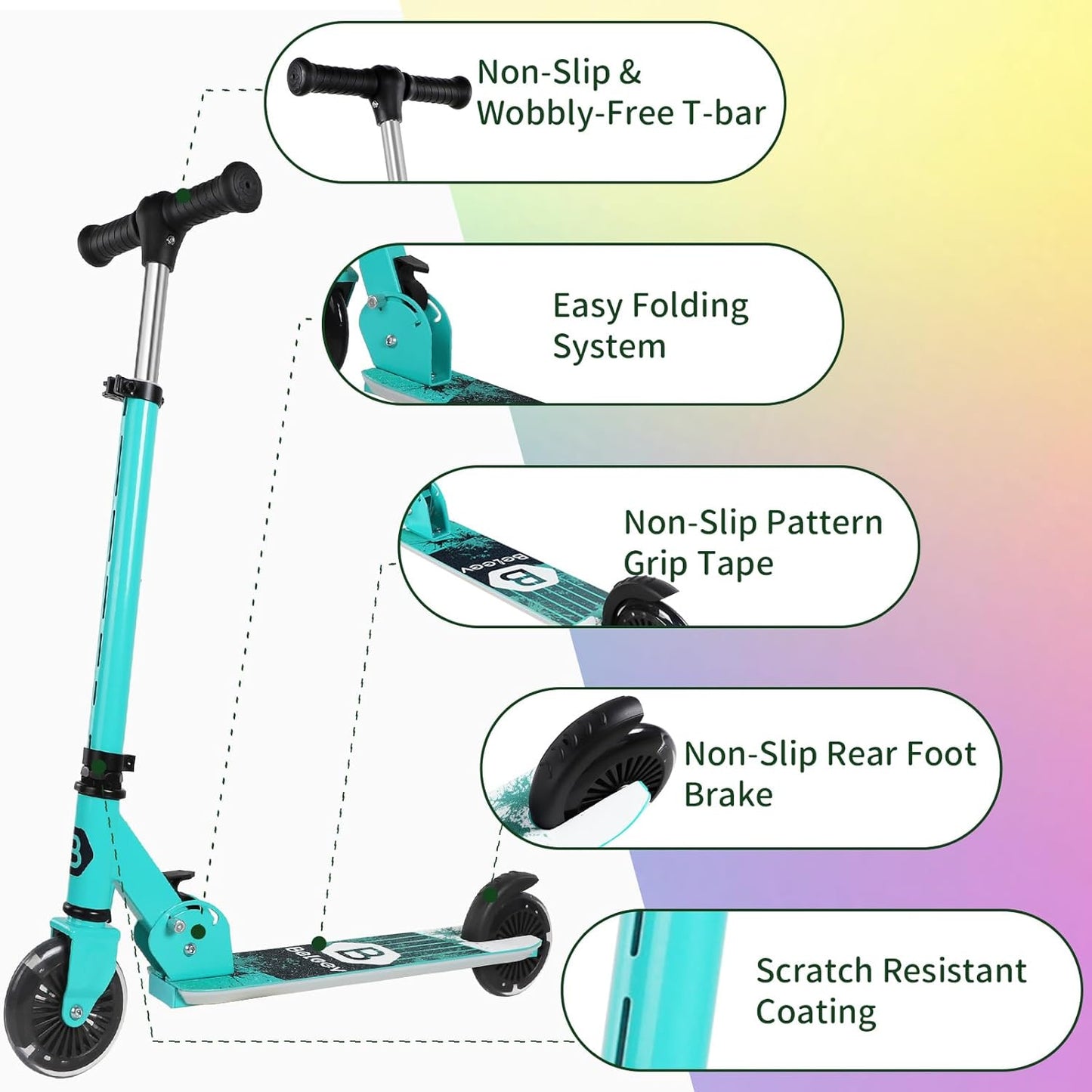 BELEEV V2 Kids Scooter - Light-Up Wheels & Adjustable Height, Foldable Design for Ages 3-12