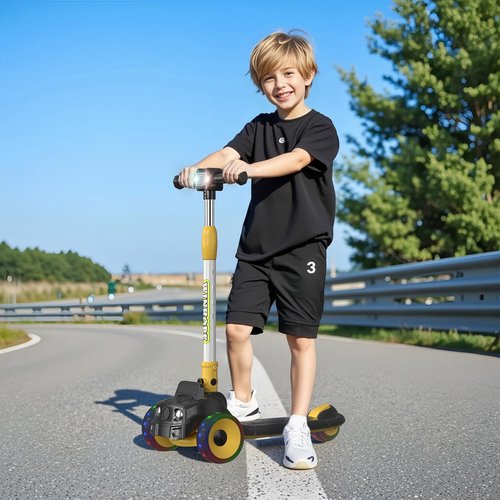 Kick Scooter for Kids, 4 Adjustable Height Foldable Toddler Scooter, Lean-to-Steer & Wide Standing Board Scooters for Outdoor Activities Children Boys & Girls Ages 2-8 (Black)