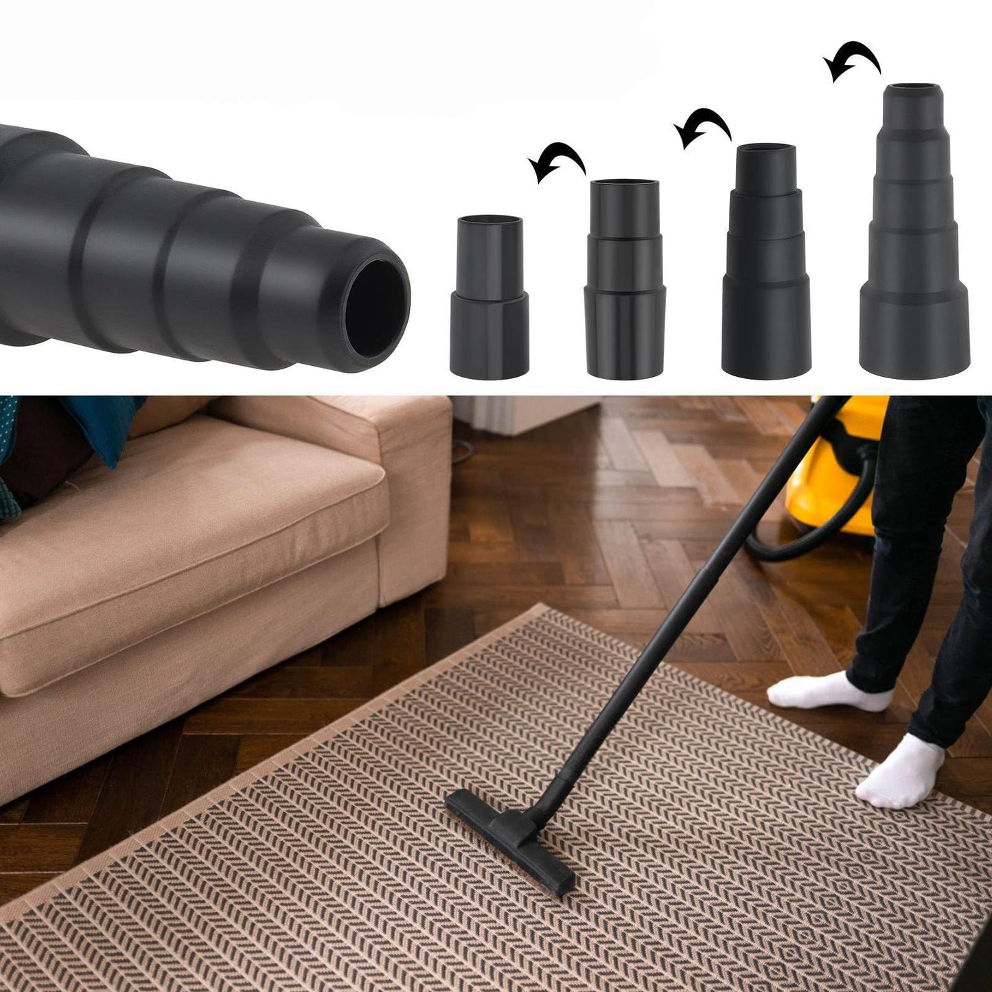 Vacuum Hose Adapters 5Pcs, Shop Vac Vacuum Hose Adapter, 2-1/2 Inch to 1-1/4 Inch; 1-1/4 Inch to 1-3/8 Inch to 1-1/2 Inch; 1-3/8 Inch to 1-1/4,Vacuum Connector Attachment for Wet Dry Shop Vac Cleaner