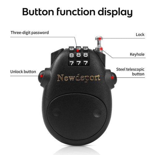 2′5″Retractable Cable Lock - High-Security 3-Digit Combination Lock for Bike, Ski, Surfboard & Stroller - Compact Portable Travel Lock for Helmet, Luggage & Scooter - Keyless & Resettable