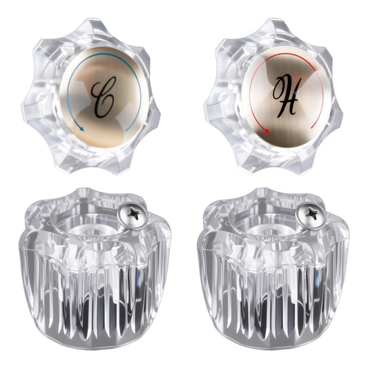 Sink Faucet Knobs 1 Pair for Delta/Delex/Peerless – Compatible with D-Type Valve Stem (e.g., RP25513 Cartridge) – Clear Acrylic Hot & Cold Faucet Handle Replacement Kit for Bathroom or Kitchen Sink