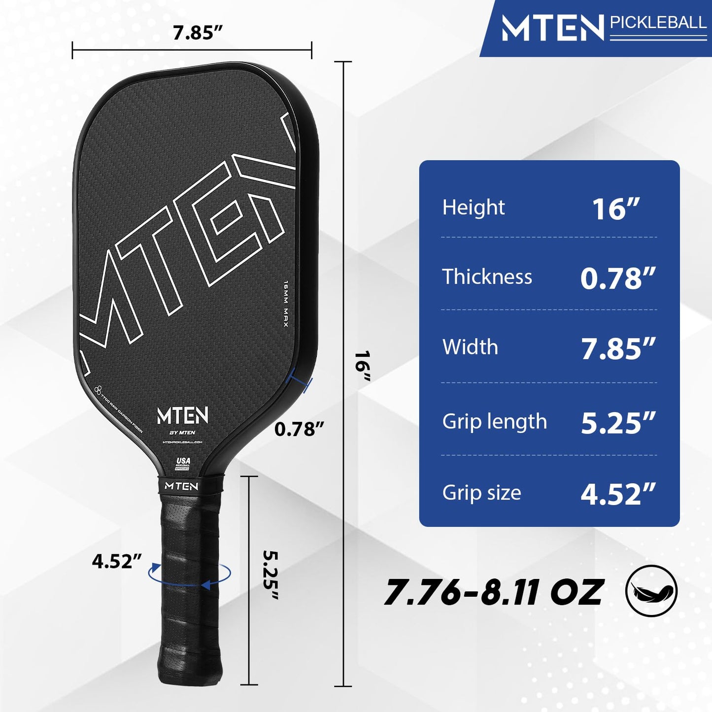 Pickleball Paddles, USAPA Approved Carbon Fiber Pickleball Paddle,16MM Polypropylene Honeycomb Core, Increased Power and Spin, Novice & Pro Players