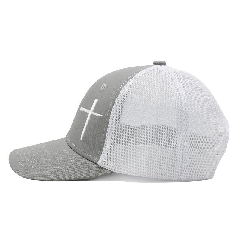 Chilltreads Christian Hats for Men Women, Embroidered Jesus Cross Trucker Hat, Grey