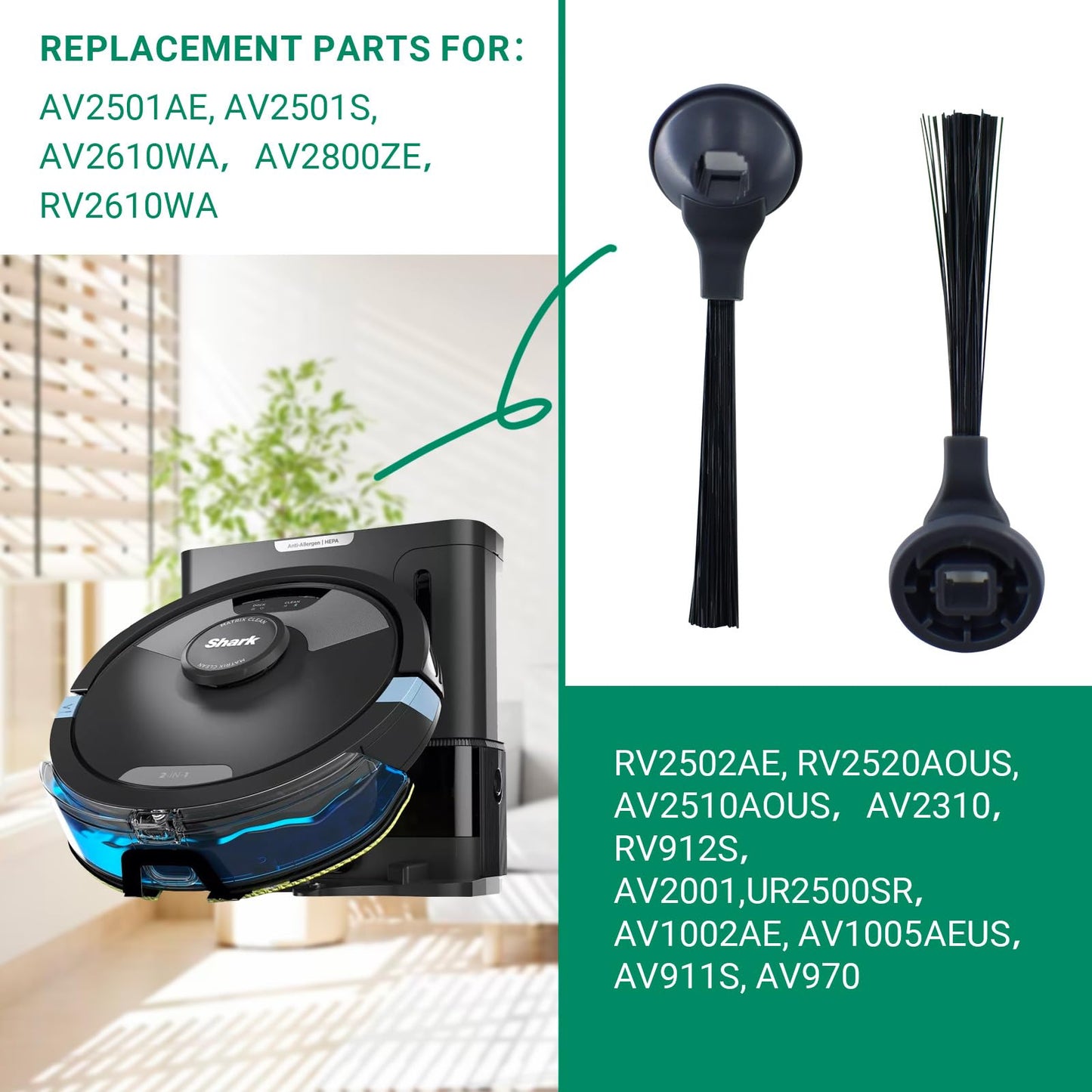Replacement Side Brush Parts for Shark AI AV2800ZE AV2610WA AV2501AE AV2501S RV2610WA AV2310 RV912S UR2500SR AV911S AV970 RV2502AE RV2520AOUS AV2510AOUS Robot Vacuum Cleaner Accessories - 10 Pack