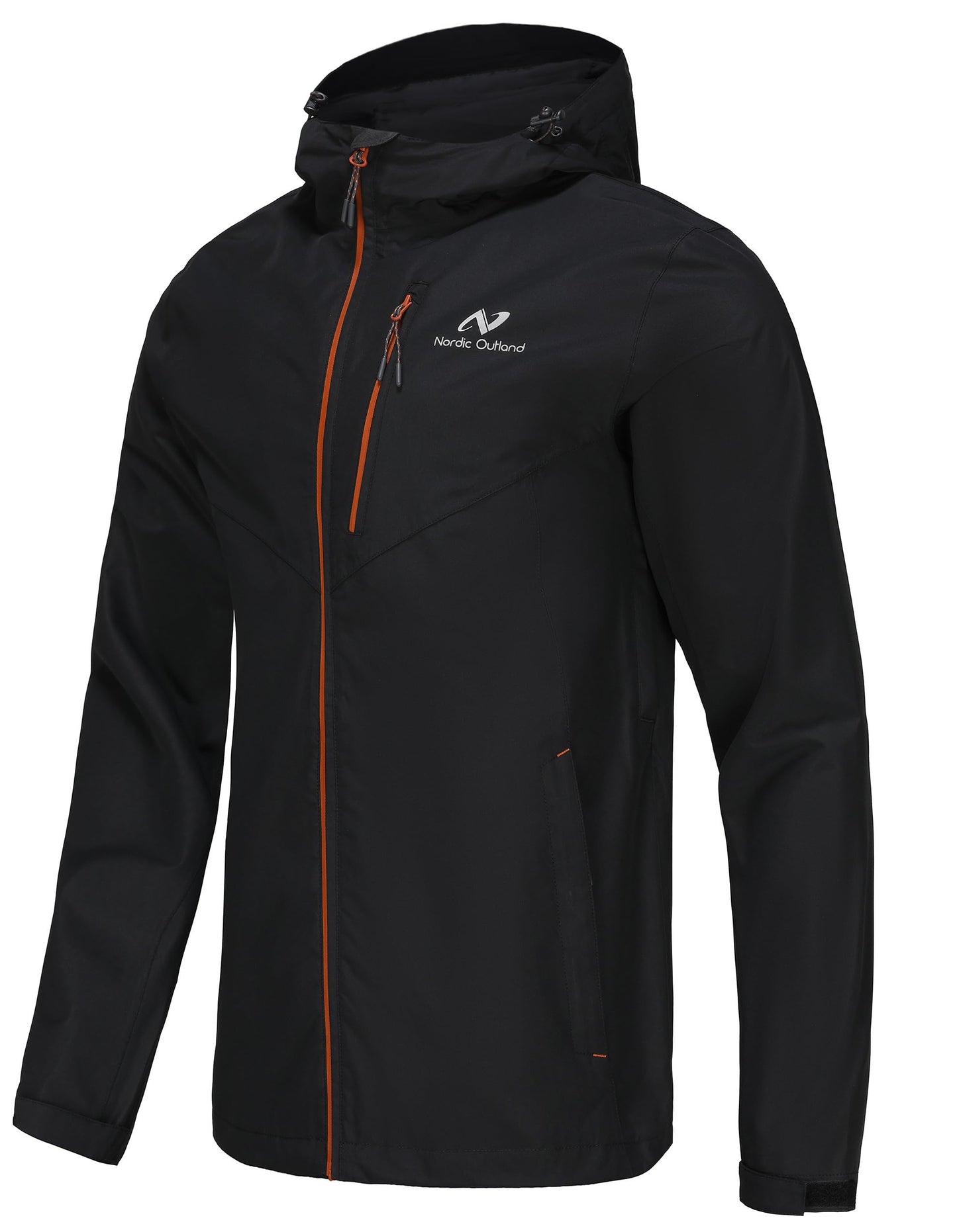 NORDIC OUTLAND Mens Rain Jacket with Mesh Lining,Waterproof Breathable Raincoat,Hooded Windbreaker for Outdoor (Large, Black)