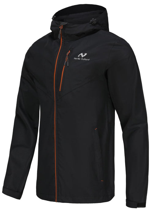 NORDIC OUTLAND Mens Rain Jacket with Mesh Lining,Waterproof Breathable Raincoat,Hooded Windbreaker for Outdoor (Large, Black)