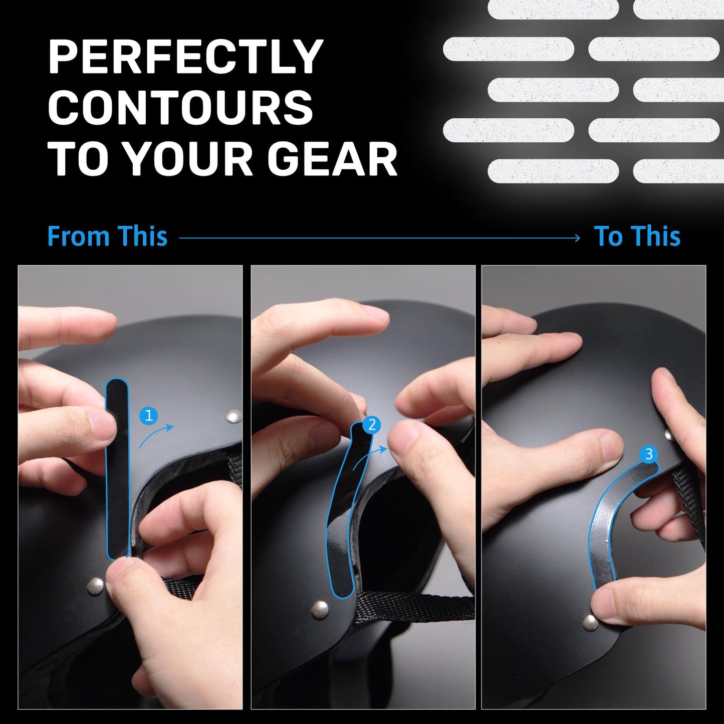Elos Reflective Gear 3M Reflective Black Stickers - Reflective Helmet Tape, Motorcycle Tape, Hi Viz Stickers for Helmets - Discreet Black Until Light Hits It (Jumbo)