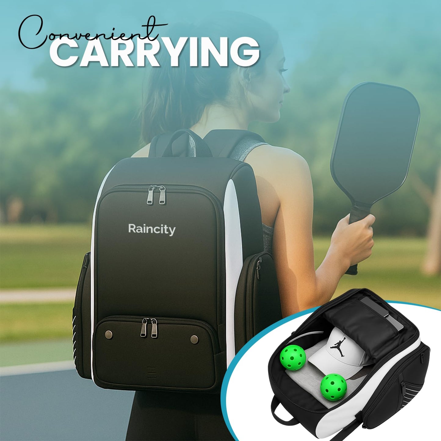 Pickleball Bags for Men & Women, Adjustable Sling Pickleball Backpack, Large Capacity with Shoe Compartment, Paddel Bag Fits 2-4 Paddles & Accessories