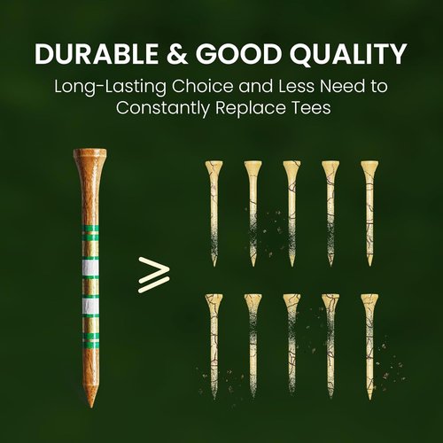 FINGER TEN Golf Tees - Wooden Golf Tees for Men | 100 Pack, 1.5" to 3.25" Sizes, Durable & Stable