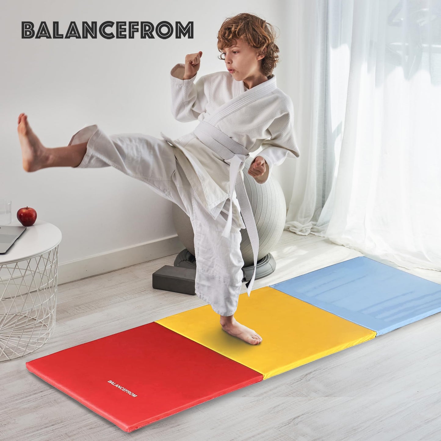 BalanceFrom 2-Inch Three Fold Folding Exercise Mat 6'x2' with Carrying Handles for MMA, Multi-Color