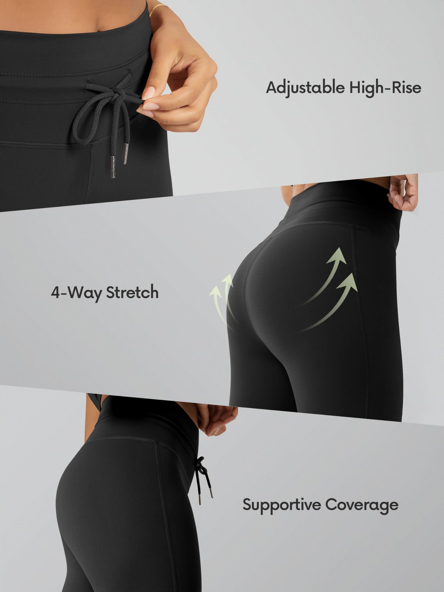 ODODOS Women's Drawstring Tie Leggings 28" Inseam Full Length High Waist Workout Yoga Pants, Black, Small