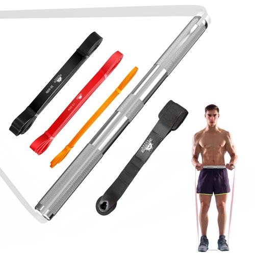 Lights Mountain Mini Pilates Bar with 3 Resistance Loop Bands – 43cm Aluminum Alloy Workout Stick for Home Gym, Travel Fitness, Strength Training, Full Body Stretching – 5–60LB Bands Included