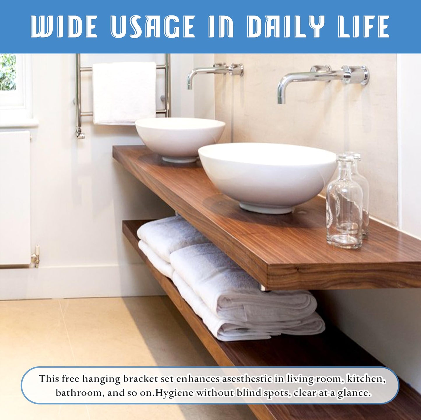 Floating Shelf Bracket 3/8" Thick Heavy Duty Shelf Brackets 4 Pack Free Hanging Countertop Support Bracket 10" Lx2.5 W Floating Wall Brackets for Cabinets, Granite, Dishwasher, Bench Seats Vanities