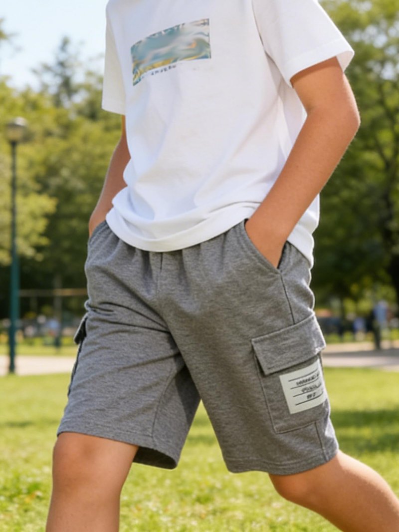 Fdqin Boys Cargo Shorts Summer Clothes Pull On Jogger Short with Pocket Pull On Sweat Shorts for Kids Athletic Shorts 5-6 Years