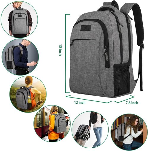 MATEIN Travel Laptop Backpack - Anti-Theft Slim Design | Water-Resistant 15.6 Inch Bag for Men & Women - Grey