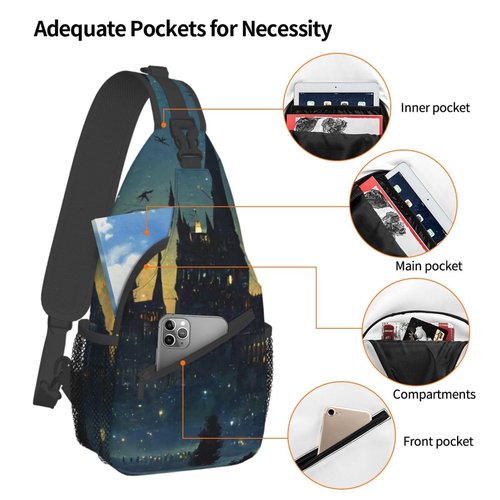 PutDiDi Wizard Castle Halloween Goth Sling Bag Crossbody Backpack for Women Men Hiking Travel Bag Pouch Small Daypack Casual Pack Cross Chest Bag Outdoor