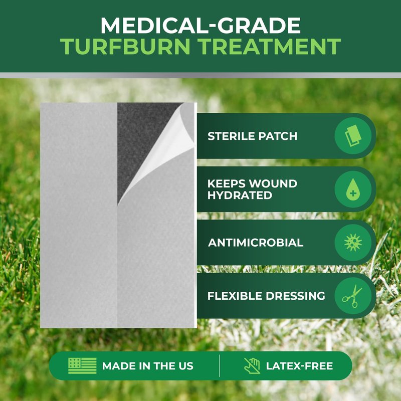 TURFGUARD Hydrogel Turf Burn Dressing with X-Static Silver – Cooling Relief, FDA Cleared, Antimicrobial Protection, & Moist Healing Patch for Burns & Wounds, 2" x 3" Dressings, 6 Pack, by Medagel