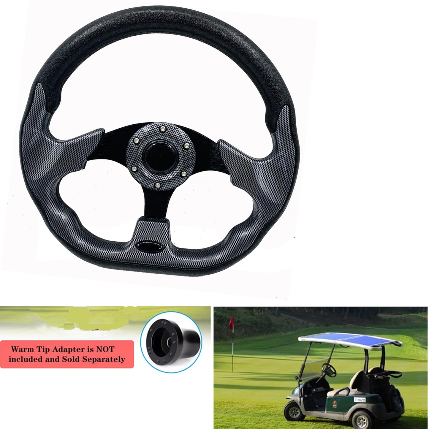Golf Cart Steering Wheel,Universal Golf Cart Skid Steering Wheel,for Club Car EZGO RXV and TXT, Yamaha, Precedent Tempo (Blackgrid)