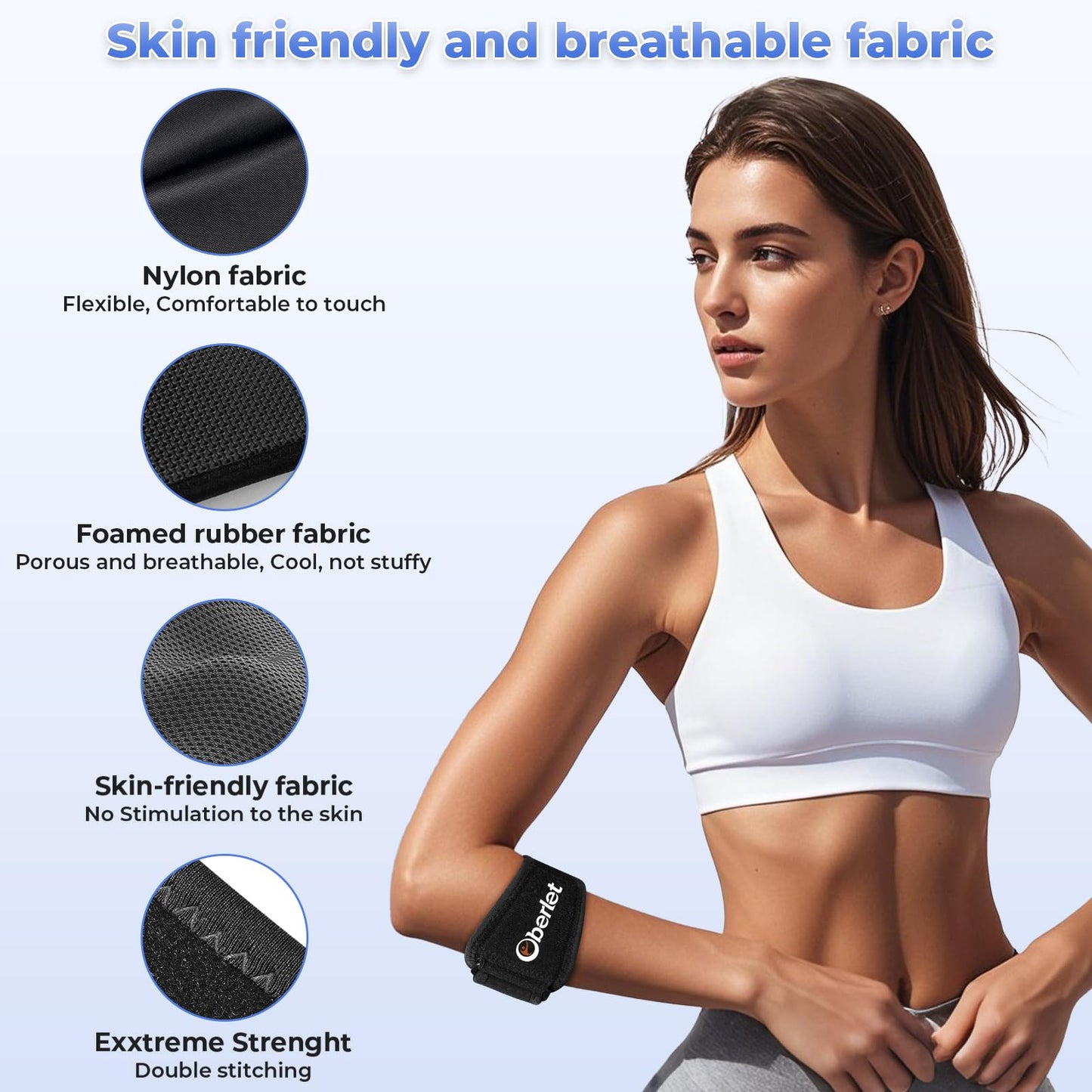 Oberlet Tennis & Golfer's Elbow Brace Strap for Men Women, Black 1 Pack