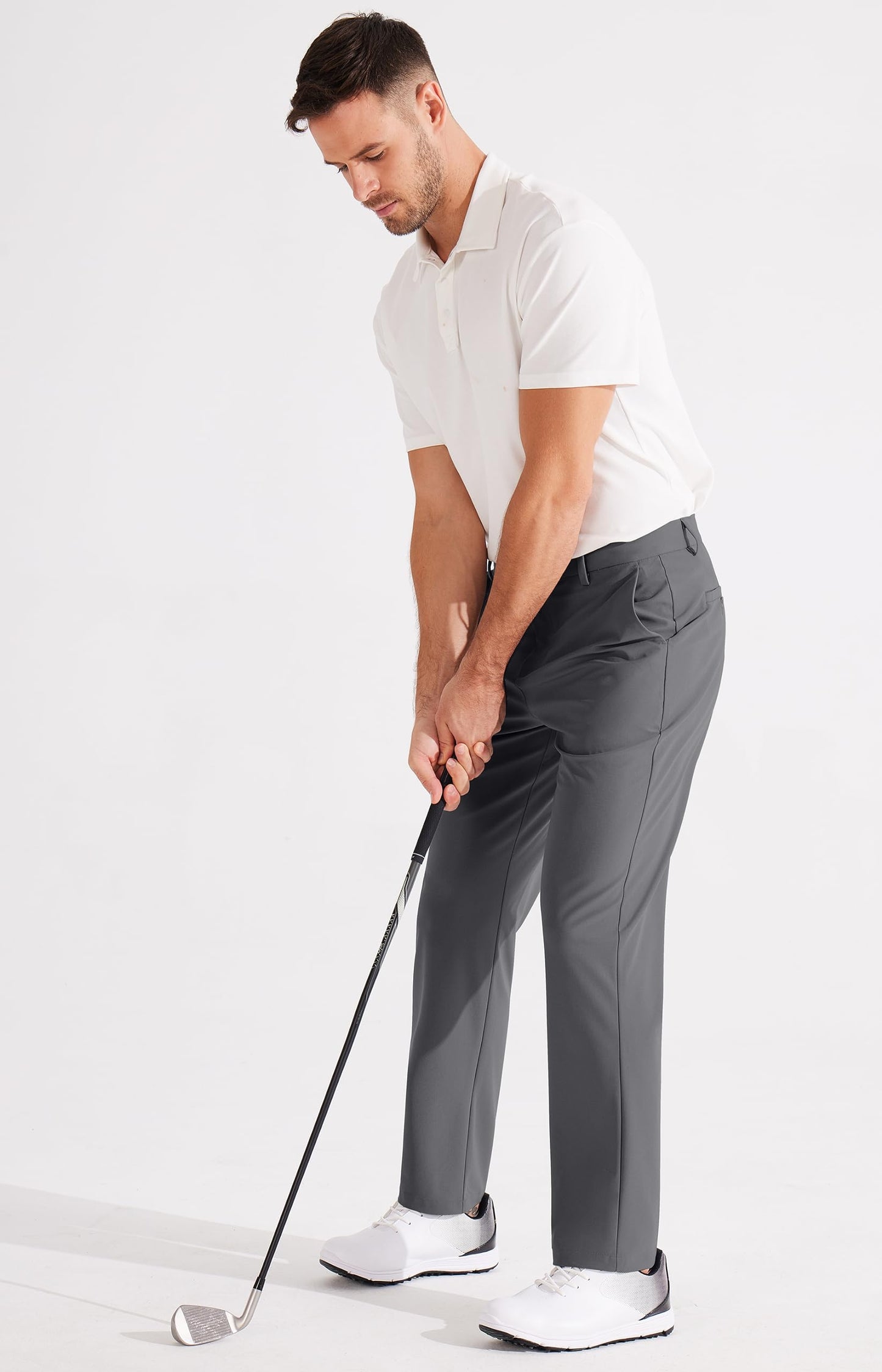 Libin Men's Golf Pants Classic Fit Flat Front Work Dress Pants 29" Stretch Casual Pants Lightweight with Pockets, Dark Grey, 32W x 29L