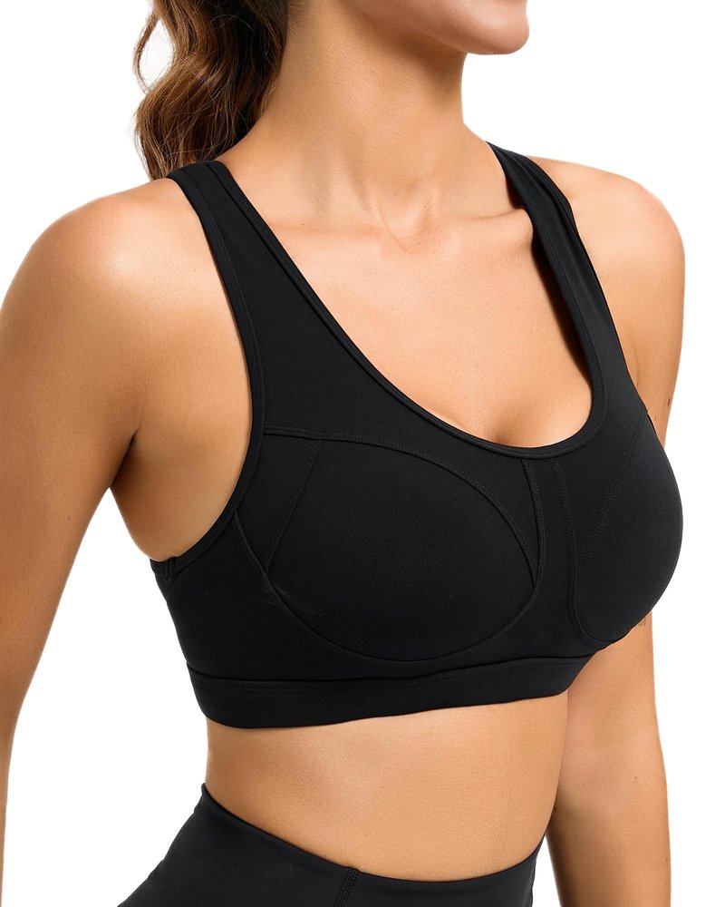 RUNNING GIRL Sports Bras for Women High Support Moulded Cup High Impact Sports Bras Racerback Workout Running Yoga Bra(WX3045 Black M)
