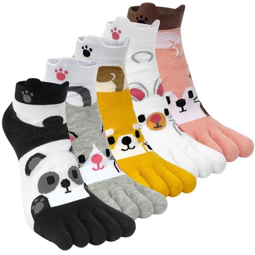 ABTRAV Womens Funny Toe Socks Five Finger Low Cut Socks Cartoon Toe Seperated Cotton Running Ankle Socks