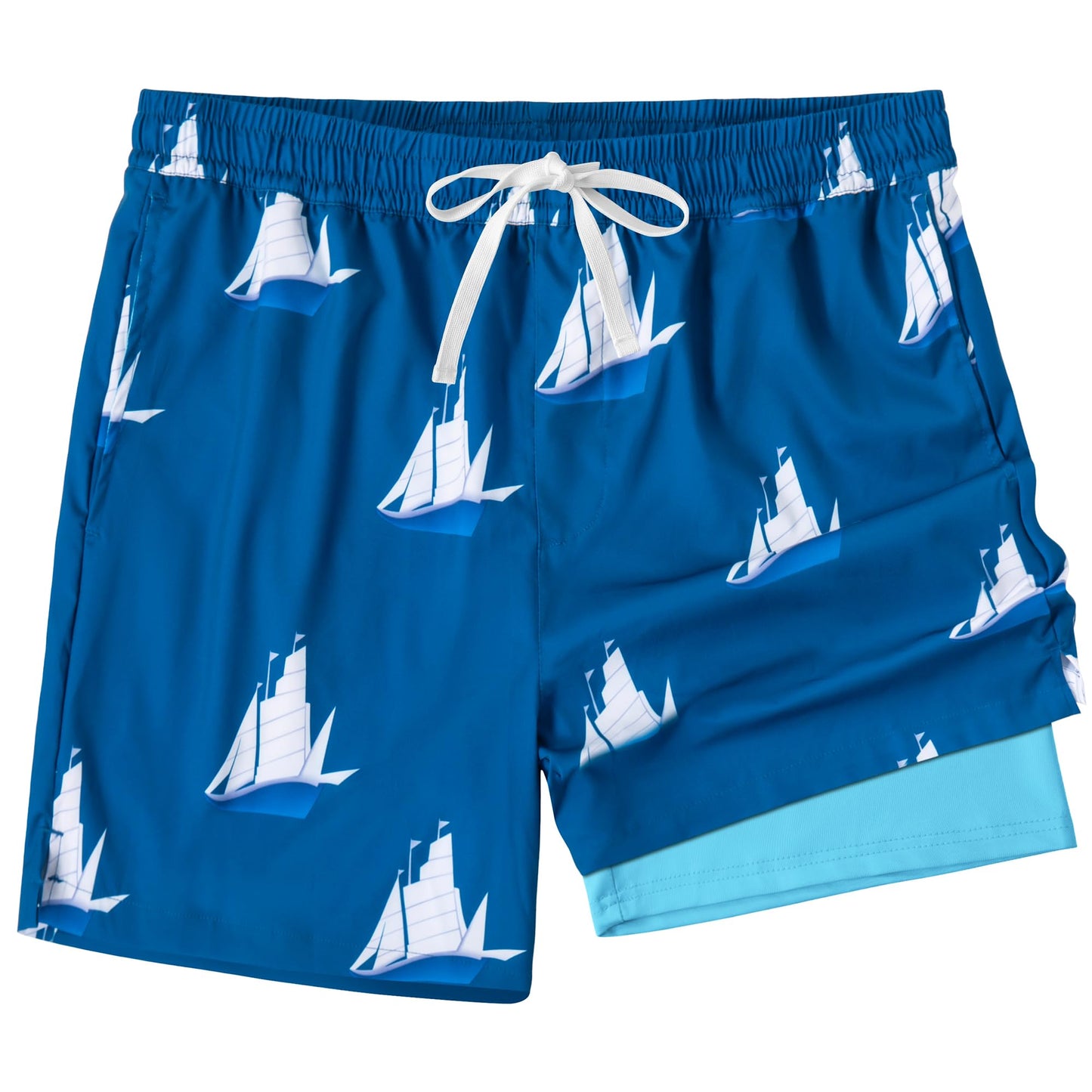 XOMZG Men's Swim Trunks, 2 in 1 Bathing Suits Quick Dry Beach Hawaiian Board Shorts with Pockets