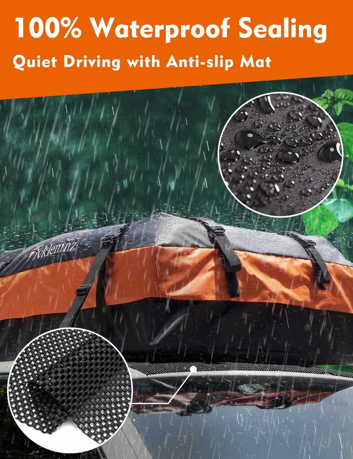 FIVKLEMNZ 21 Cubic Car Rooftop Cargo Carrier Roof Bag Waterproof for All Top of Vehicle with/Without Rack Includes Topper Anti-Slip Mat + Reinforced Straps + 6 Door Hooks + Luggage Lock