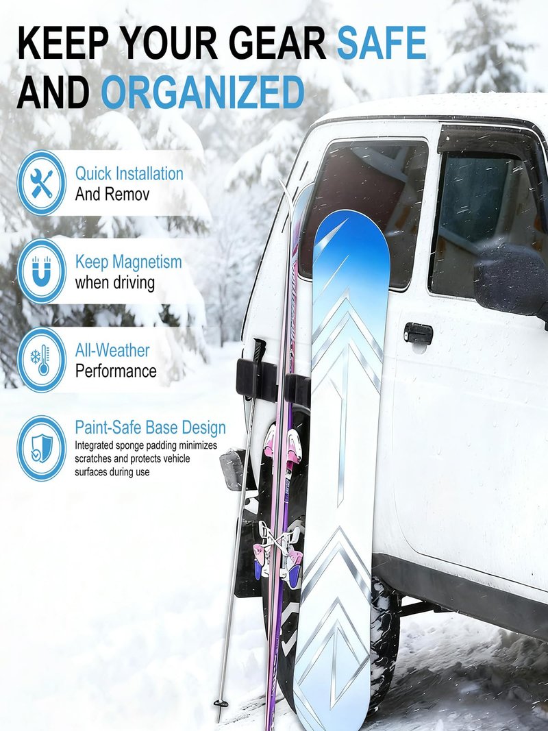 CrsaSwivo Magnetic Ski & Snowboard Car Holder - Safeguards Equipment, Keeps Skis & Boards Upright, Protects Vehicle Paintwork from Scratches - Gifts for Ski Enthusiasts