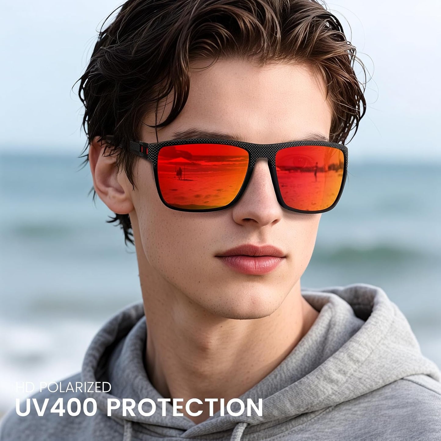 Skiennix Polarized Sunglasses - Lightweight Square Frame with UV Protection for Driving & Fishing