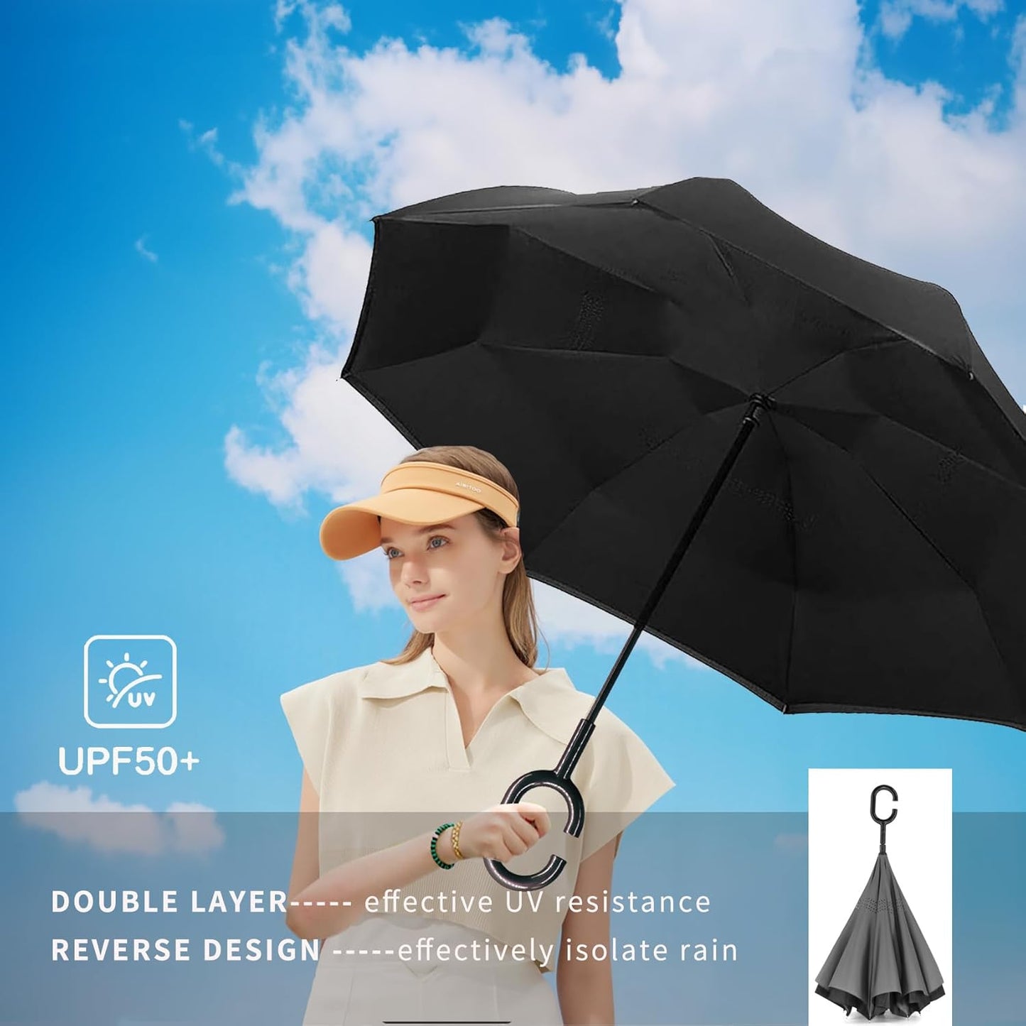 SIEPASA Inverted Reverse Umbrella - Extra Large Double Canopy, Windproof & Waterproof | 49/56 Inch C-Shape Handle