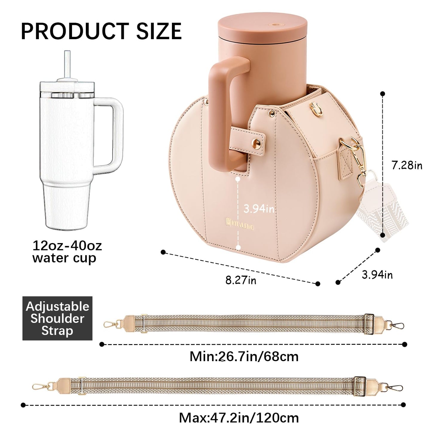 kitylemo Water Cup Purse Bag for Tumbler, Cup Lover Gift for Women, Water Bottle Carrier Bag,Purse with Cup Holder, Round Purse