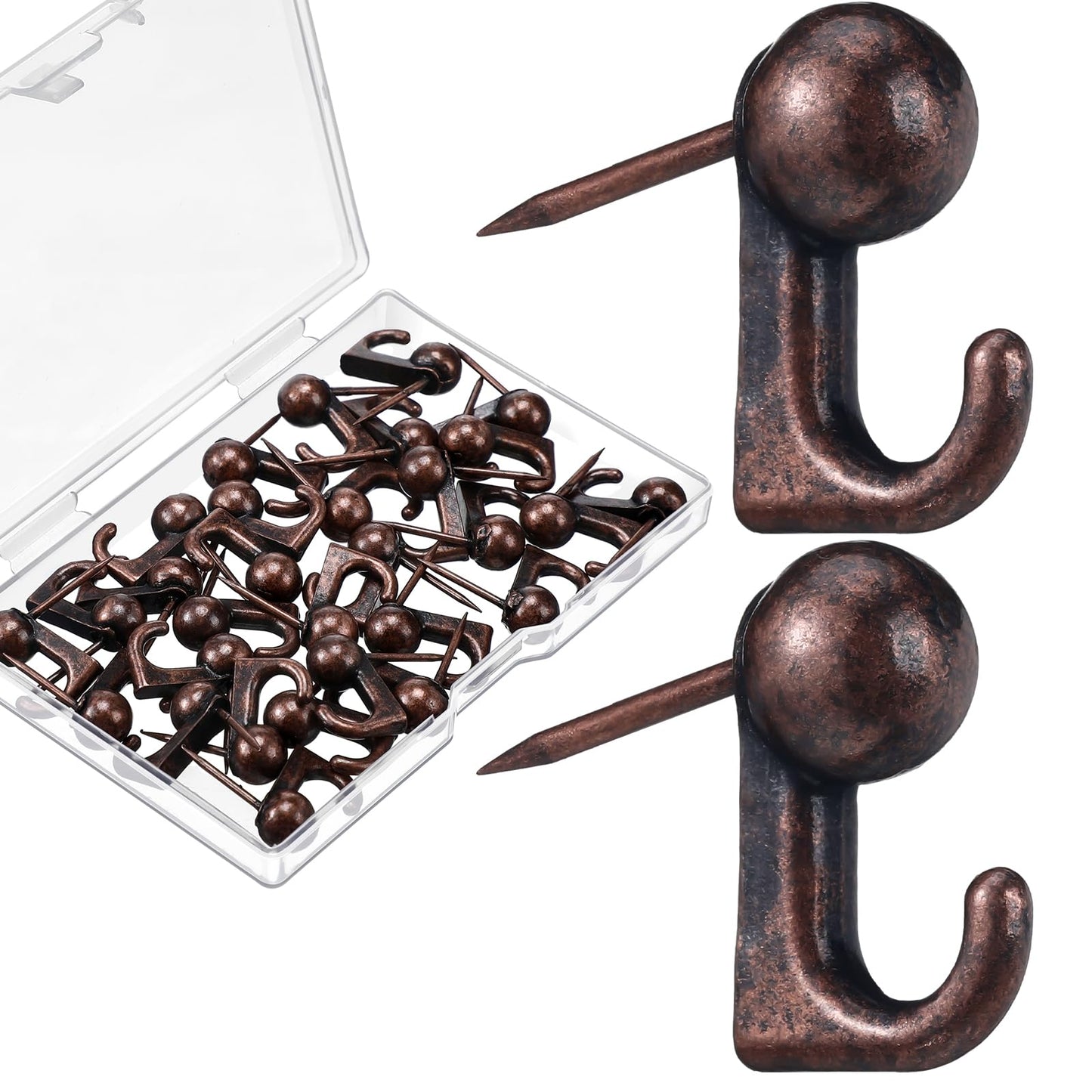Jetec 30 Pieces Metal Push Pin Hangers Pin Wall Hooks Picture Hanging Picture Nails Frame Oil Painting Hooks on Wooden or Fabric Wall for Home or Office (Bronze)