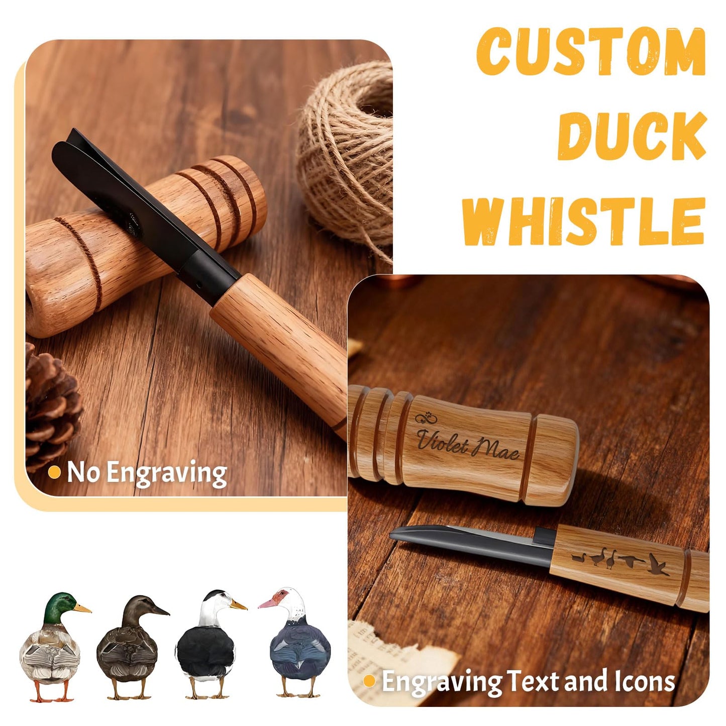 RSQGT Personalized Duck Call for Hunters, Custom Name Icon, 6-in-1 Whistle