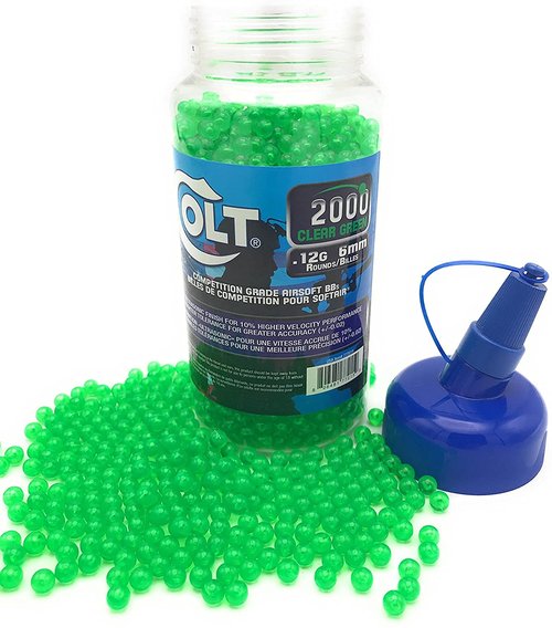 Colt Licensed Competition .12g Airsoft BBS – Spherical, High Polish 6mm Airsoft BBS (Green), 2,000ct