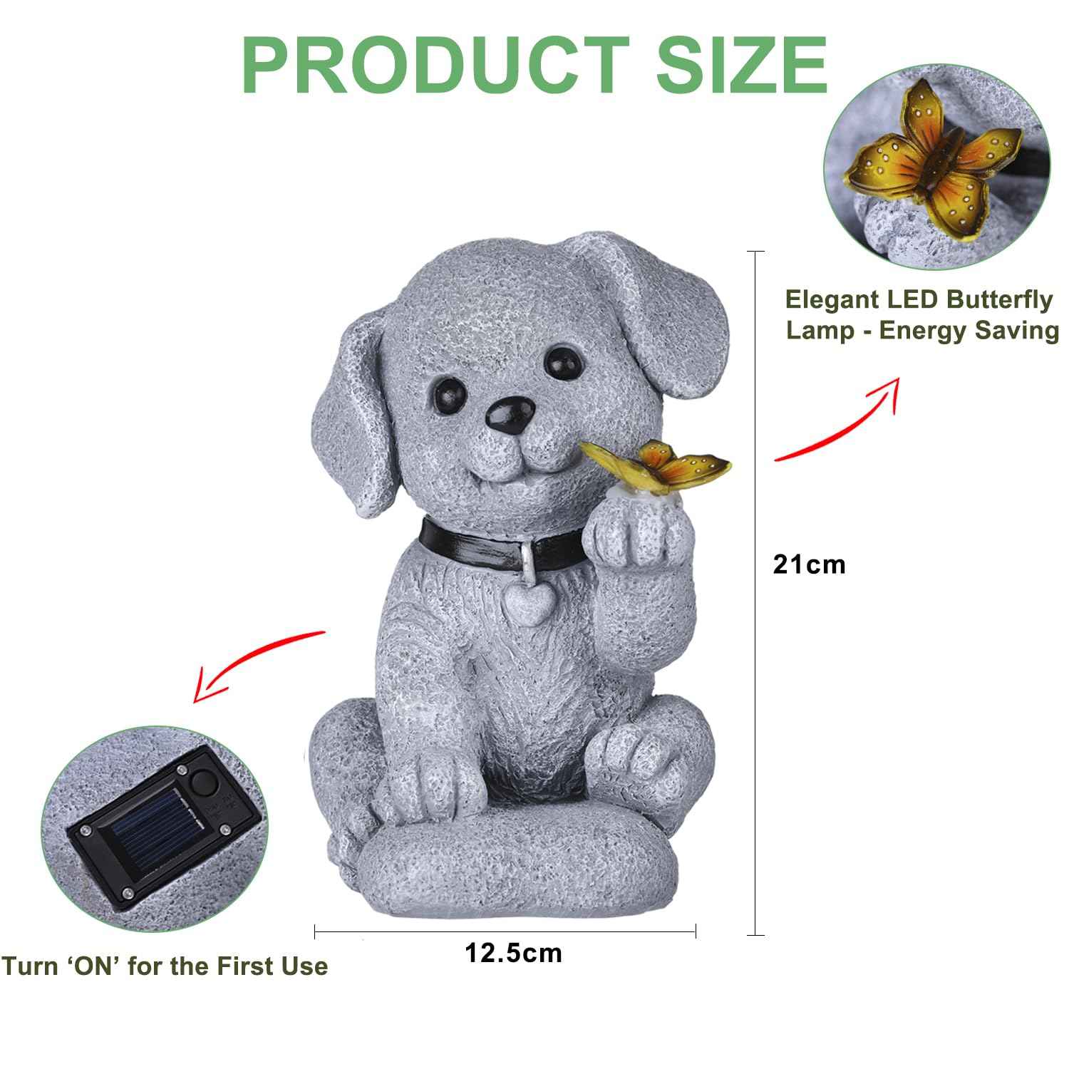 Cyhiyolies Solar Dog Statue with Butterfly – Outdoor Garden Decor for Home, Patio, Yard, Balcony, or Porch – Ideal Gifts for Women, Mom, Grandma – Housewarming Surprise