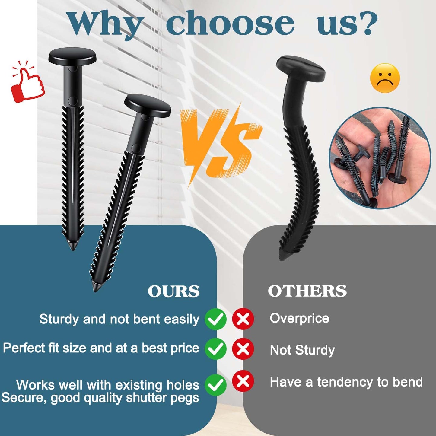 QincLing 30Pcs Vinyl Shutter Fasteners 3 Inch Black Window Shutter Panel Pegs Shutter Screws Pins Plastic Shutter Exterior Spike Loks Anchor for Installing Decorative Wood Aluminum Vinyl Shutter