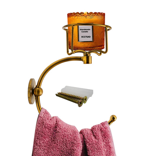Hand Towel Holder with Vintage Candle Holder for Wall, Towel Hook for Bathroom Wall, Rustic Towel Ring with Elegent Candle Holder, Sturdy Wall Mounted Hanger for Bathroom