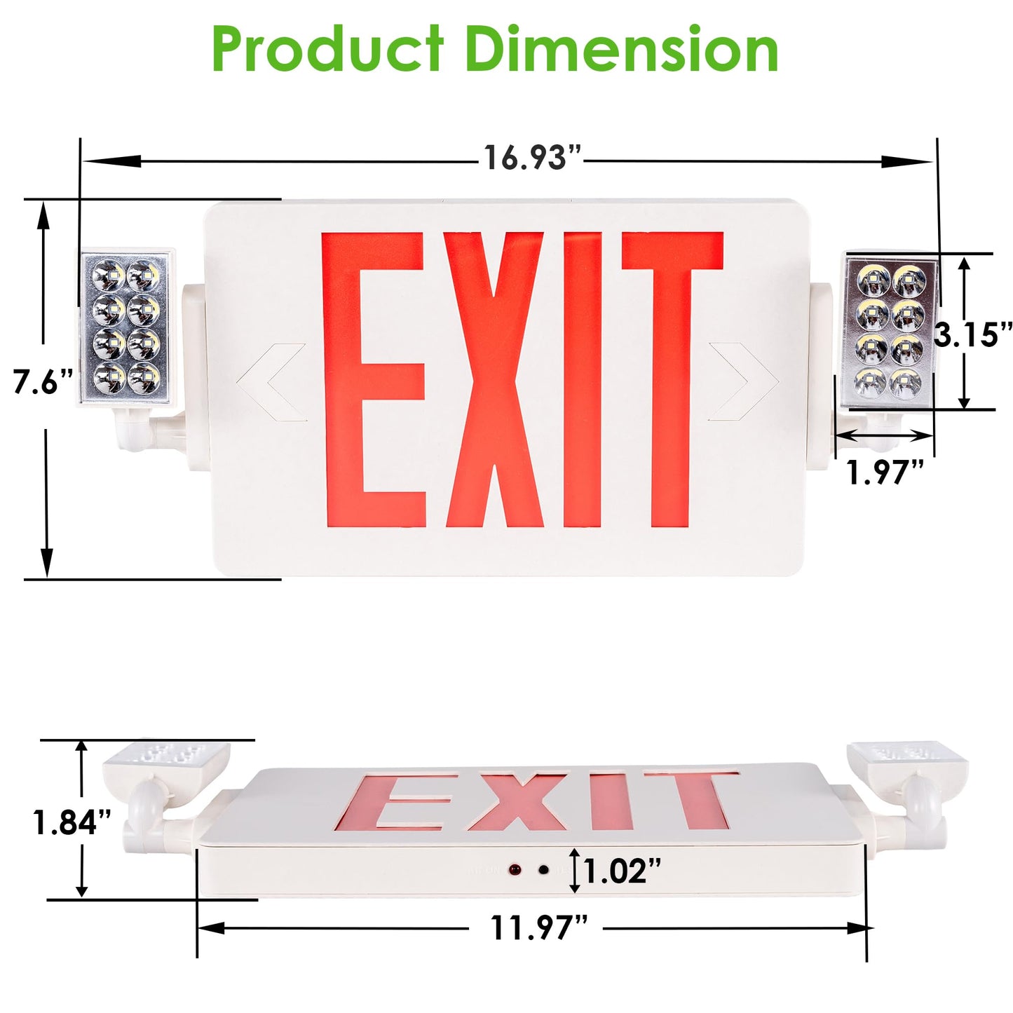 Gruenlich Exit Sign with Emergency Light, Double Face, Battery Backup