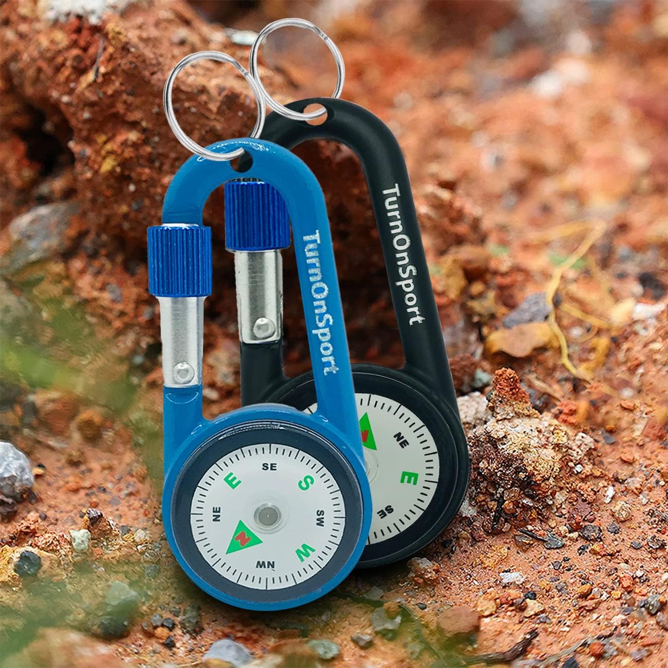 Skiennix Compact Compass Keychain - 2 Pack Magnetic Carabiner Clip for Hiking | Twist Lock Design for Kids
