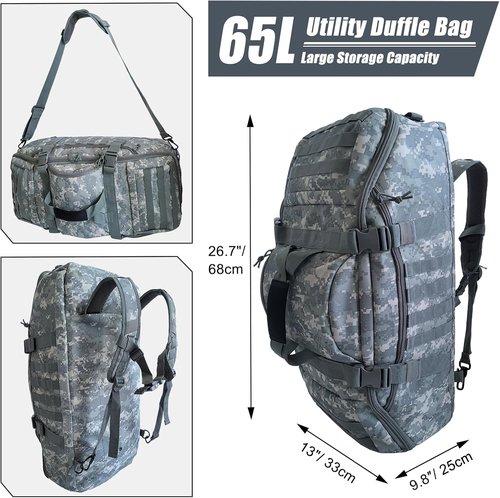 Hannibal Tactical 65L Duffle Bag - 3-in-1 Tactical Backpack with MOLLE System for Sports & Outdoor Activities