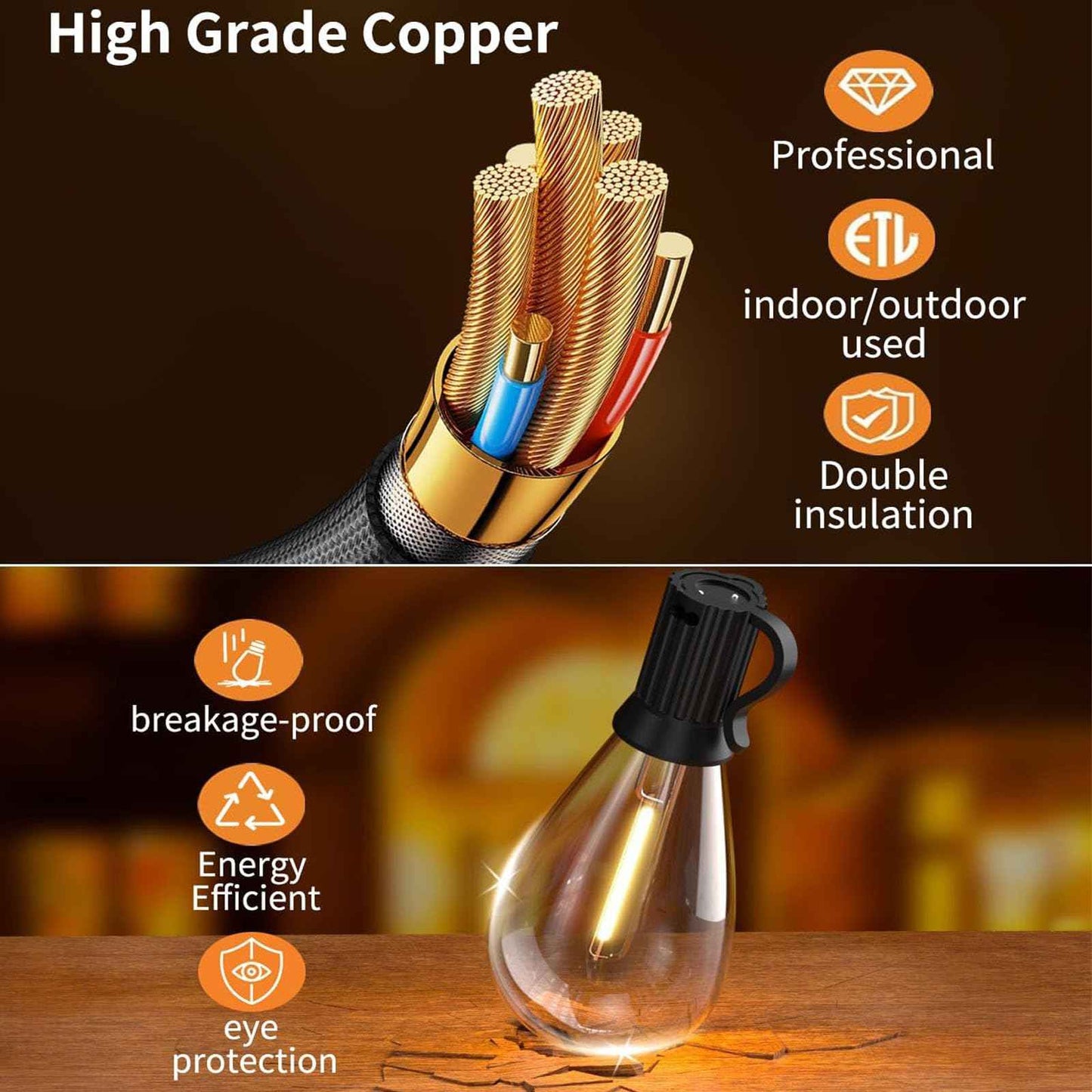 REEMEER 60FT Outdoor String Lights S11 LED Patio with 17 Plastic Bulbs(1 Spare),Waterproof Connectable Hanging Lights for Backyard Porch Balcony Party Decor