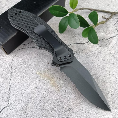 Generic Clash Black Serrated Pocket Folding knife, 3"" 8Cr13MoV Steel Drop Point Blade, Assisted One-Handed Flipper Opening, Utility EDC for Outdoor Camping Survival
