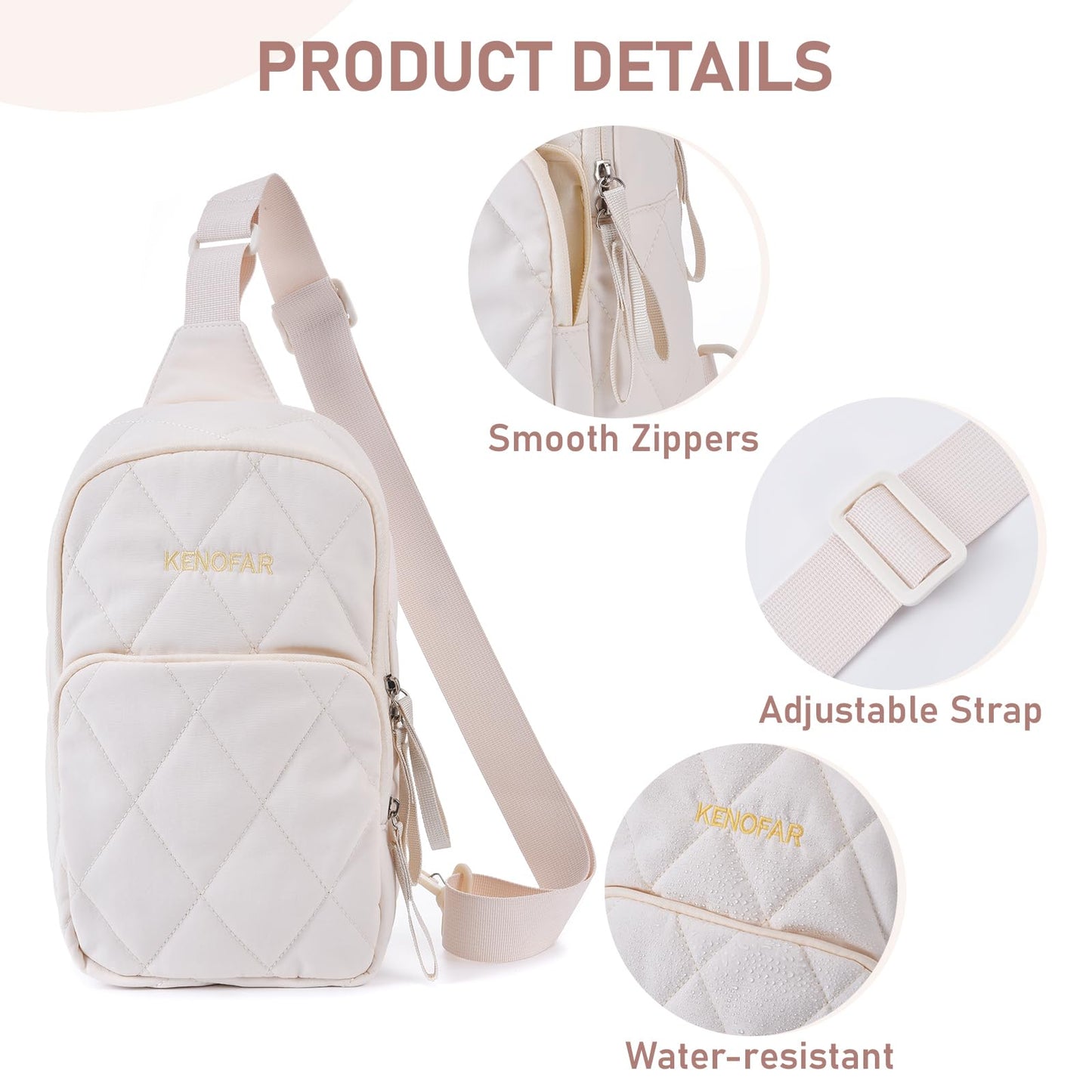 KENOFAR Womenquilted Puffer Crossbody Bag, Fanny Packs for Travel Hiking Lightweight Sling Backpack,Both Daily Commuting and Travel