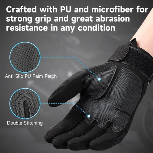 Cierto Motorcycle Gloves - Touch Screen Tactical Full Finger Gloves with Hard Knuckles | Adjustable Wrist for Riding & Climbing
