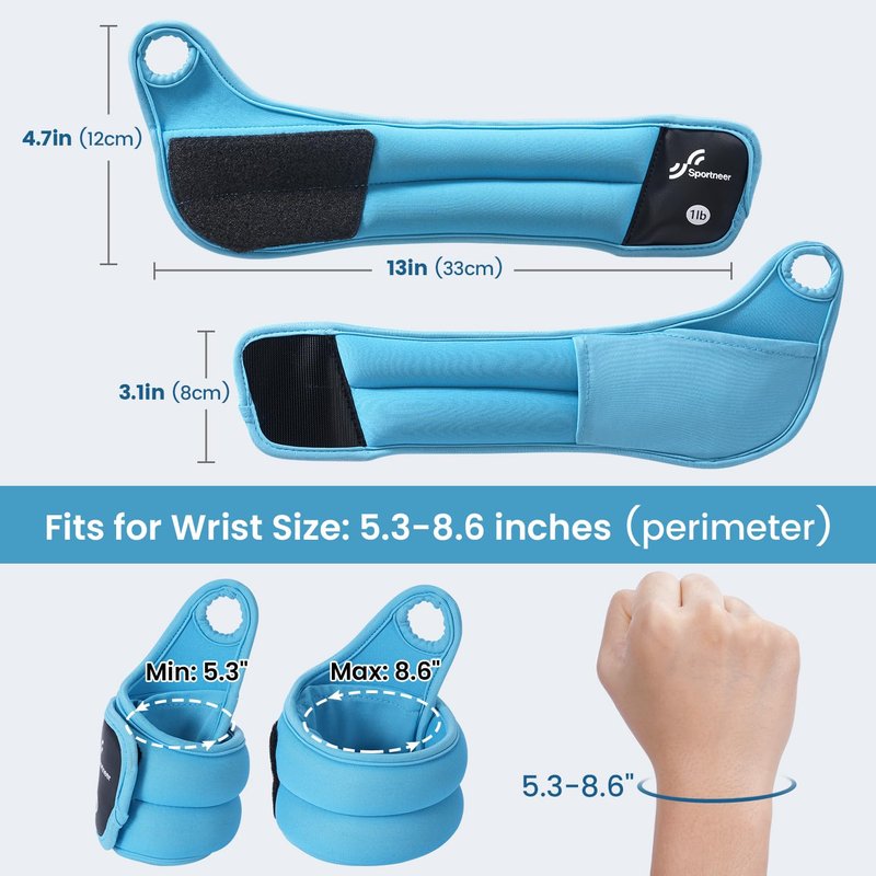Sportneer Wrist Weights with Thumb Loops Lock for Men Women, 2 LBS /4 LBS Pair Arm Hand Weights for Running Walking Jogging Physical Therapy Gym Strength Training Cardio Exercise, Increase Wrist & Hand Resistance (Blue, 1 LB x 2)