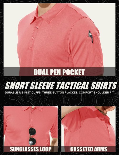 MAGCOMSEN Men's Polo Shirt - Quick Dry Tactical Performance Short Sleeve Golf Top