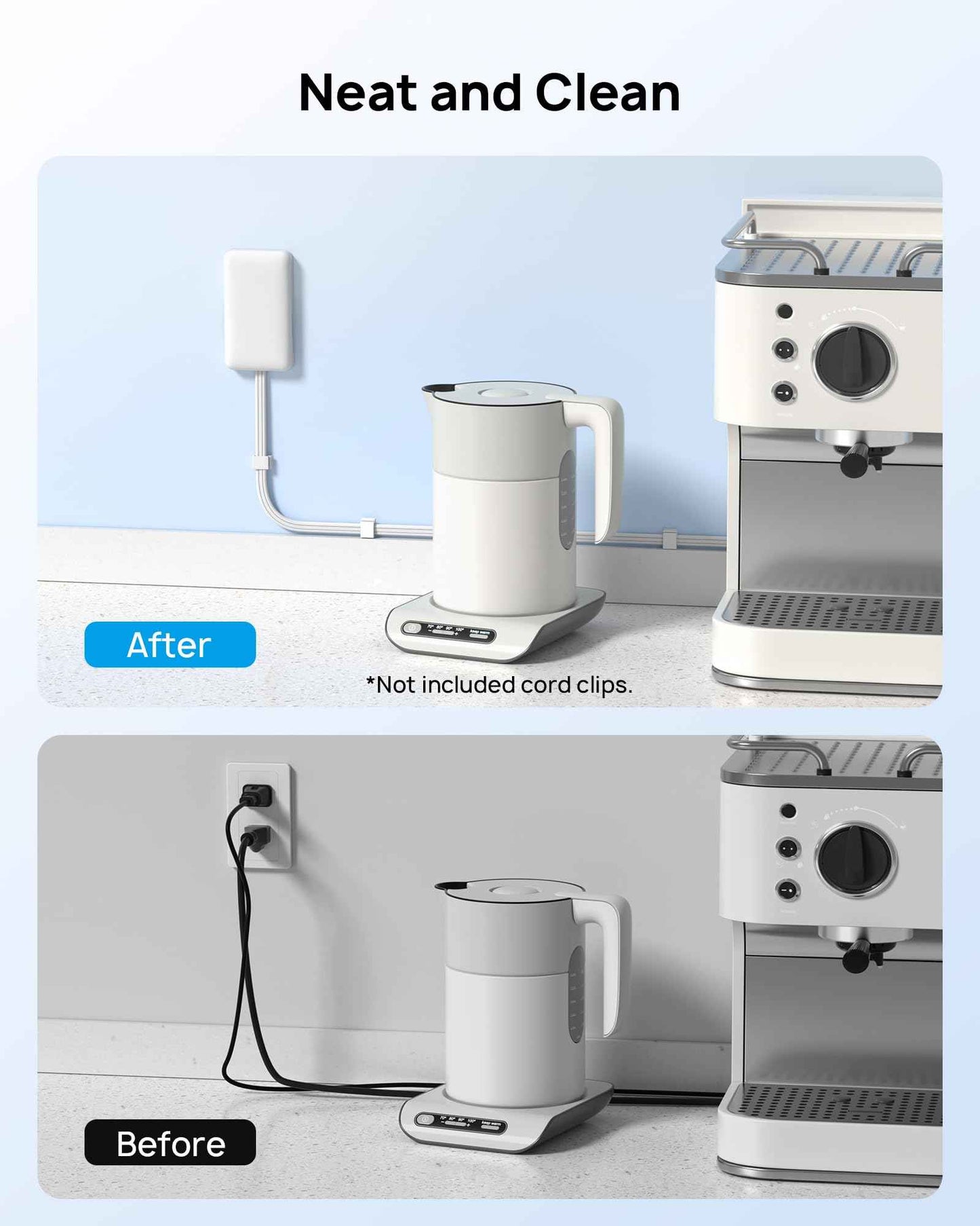 TROND Flat Plug Power Strip with Outlet Cover - 10ft Flat Extension Cord Outlet Extender Concealer with 4 AC 4 USB Ports, Fit Standard Size Wall Plate for Kitchen Home Office to Hide Messy, White